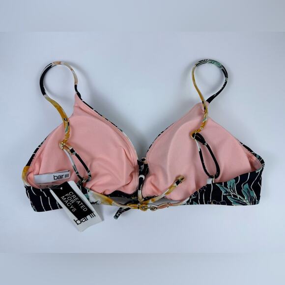 NWT Macy’s Bar III Floral Stripe Printed Lace-Up Bralette Bikini Top Size Large - Picture 4 of 6